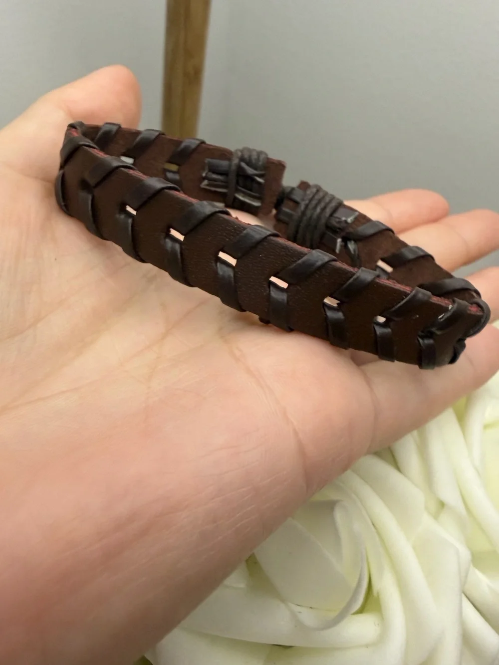 Brown Braided Leather Men's Bracelet